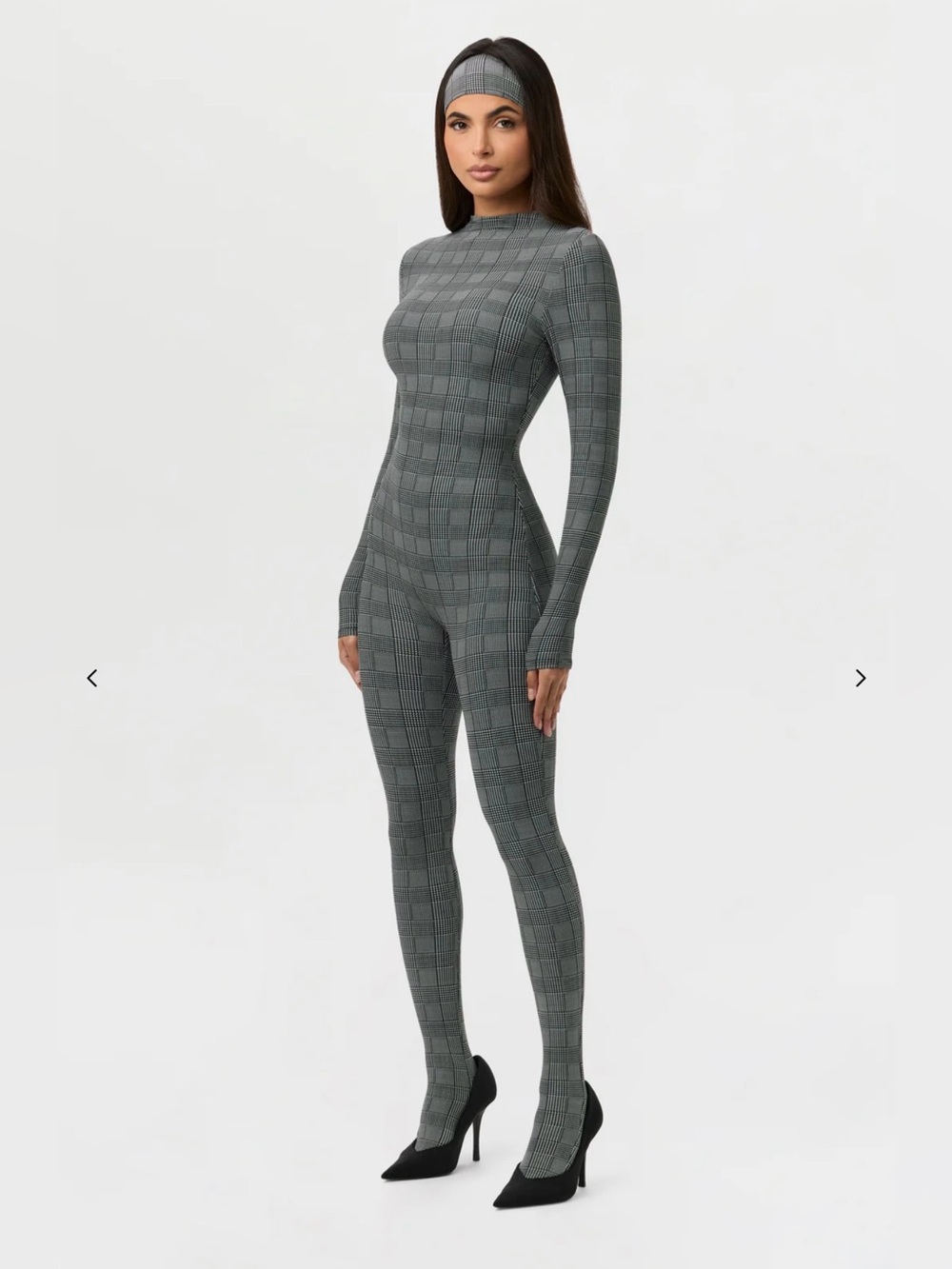 NAKED WARDROBE NAKED PRINT CLOSED TOE JUMPSUIT - HOUNDSTOOTH PLAID
